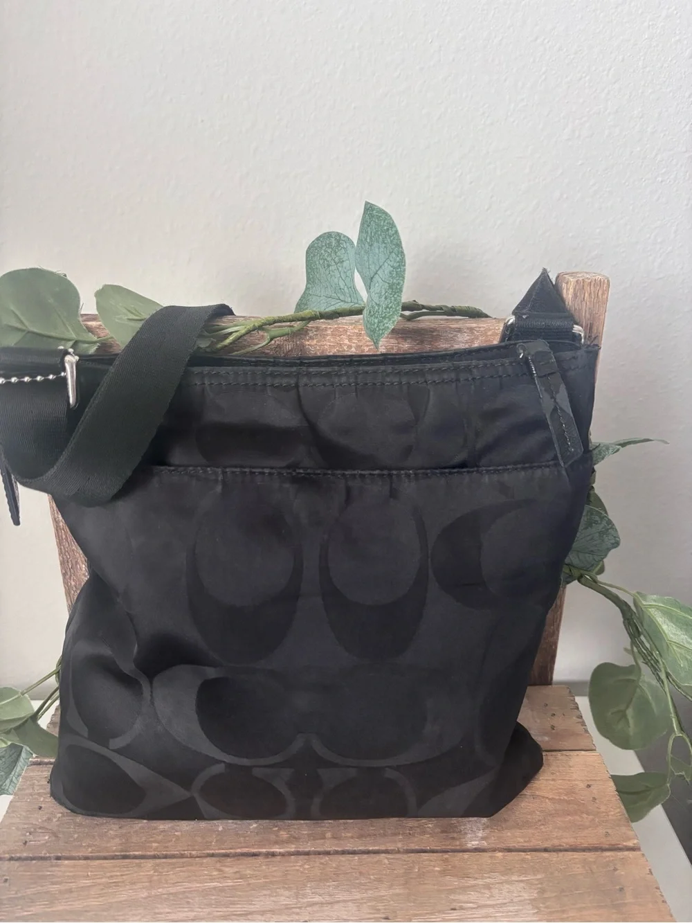 Coach Getaway File Black Signature Nylon Messenger Crossbody Bag